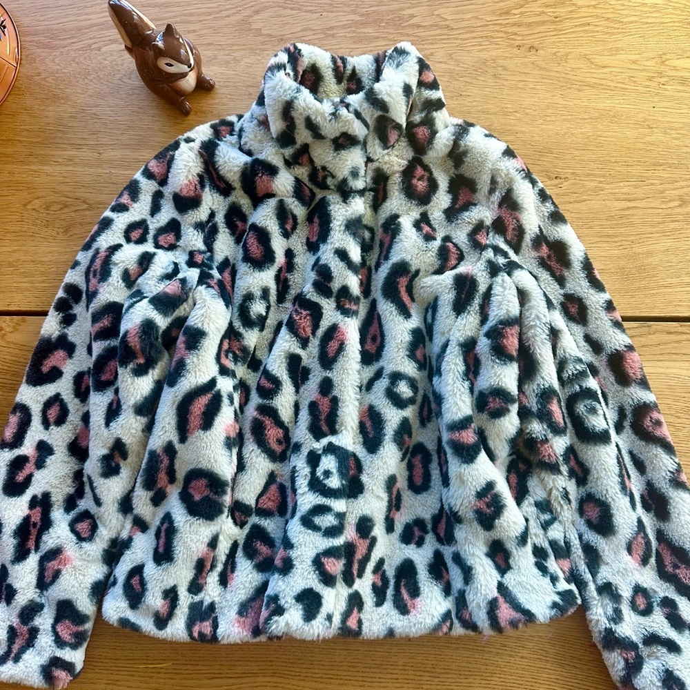 Abound Women's White Faux Fur Leopard Print Puffer Jacket Coat